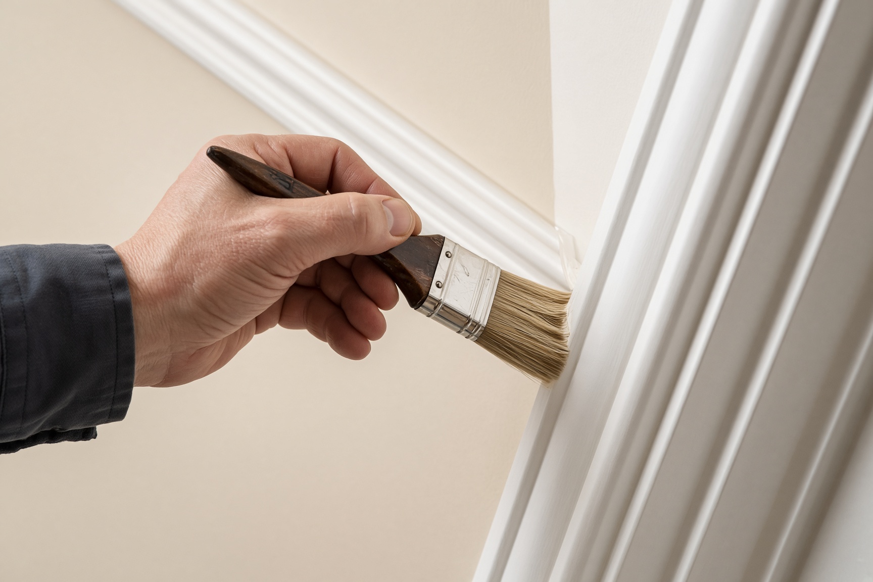 Painter cutting in trim for a residential painting job in The Villages Florida