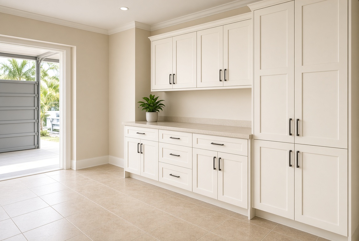 Painted laundry cabinets in a The Villages Florida villa