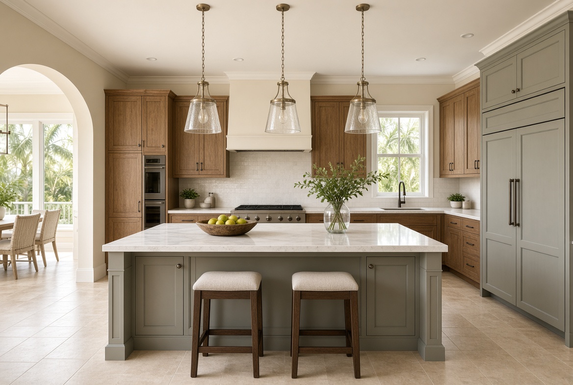 Painted kitchen island and cabinets in a Hadley-area home