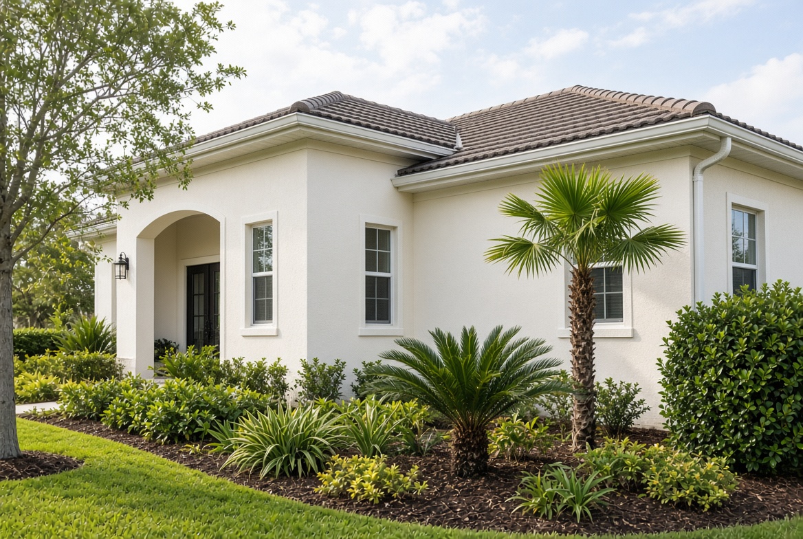 Cleaned stucco villa after house washing in The Villages
