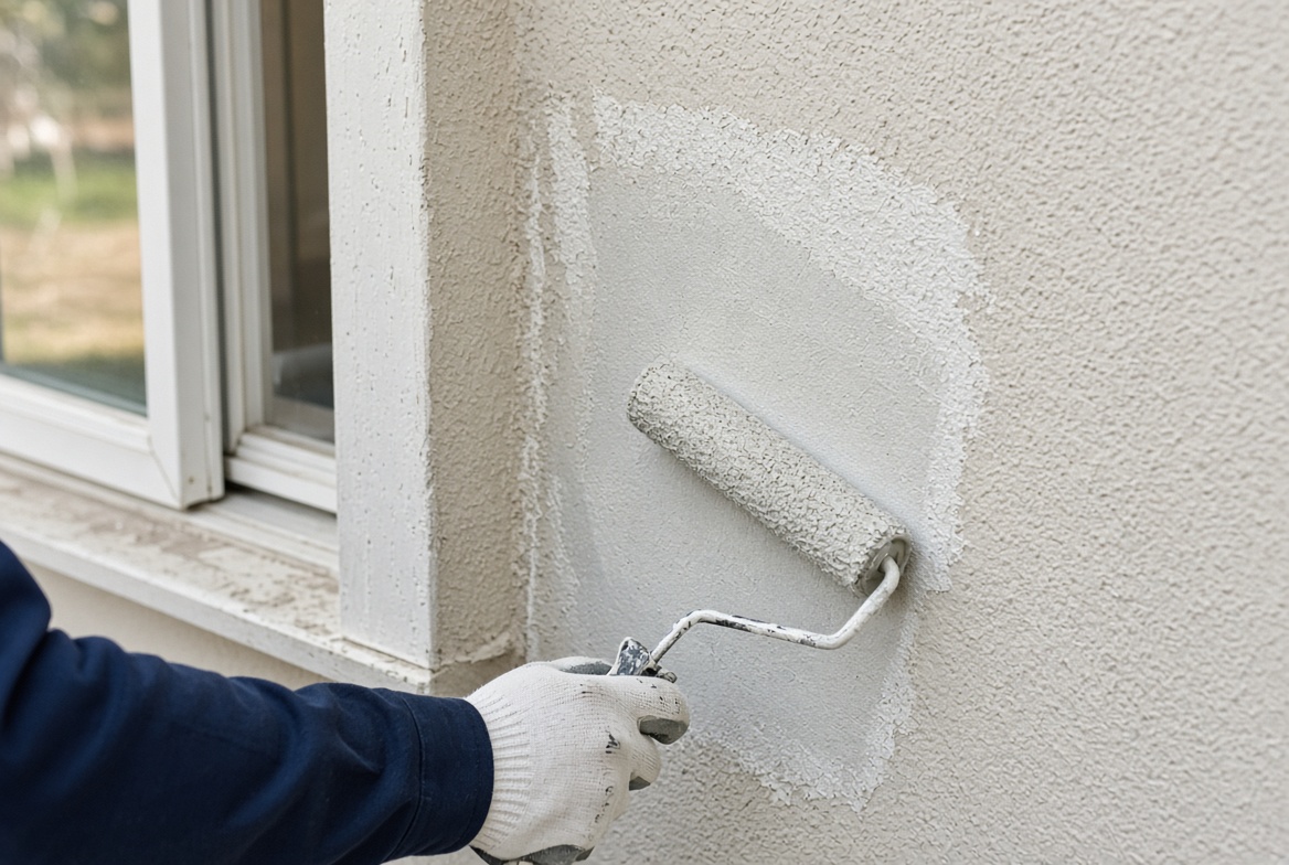 Priming a stucco patch on a Fernandina-area home